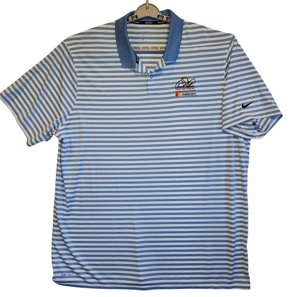 Nike‎ Golf Dri-FIT Arnold Palmer Invitational Mastercard Polo Shirt Blue Striped